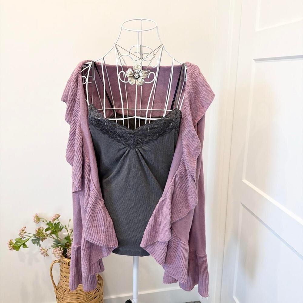 Vintage y2k lavender purple ruffle steampunk cardigan with fluttery bell sleeves